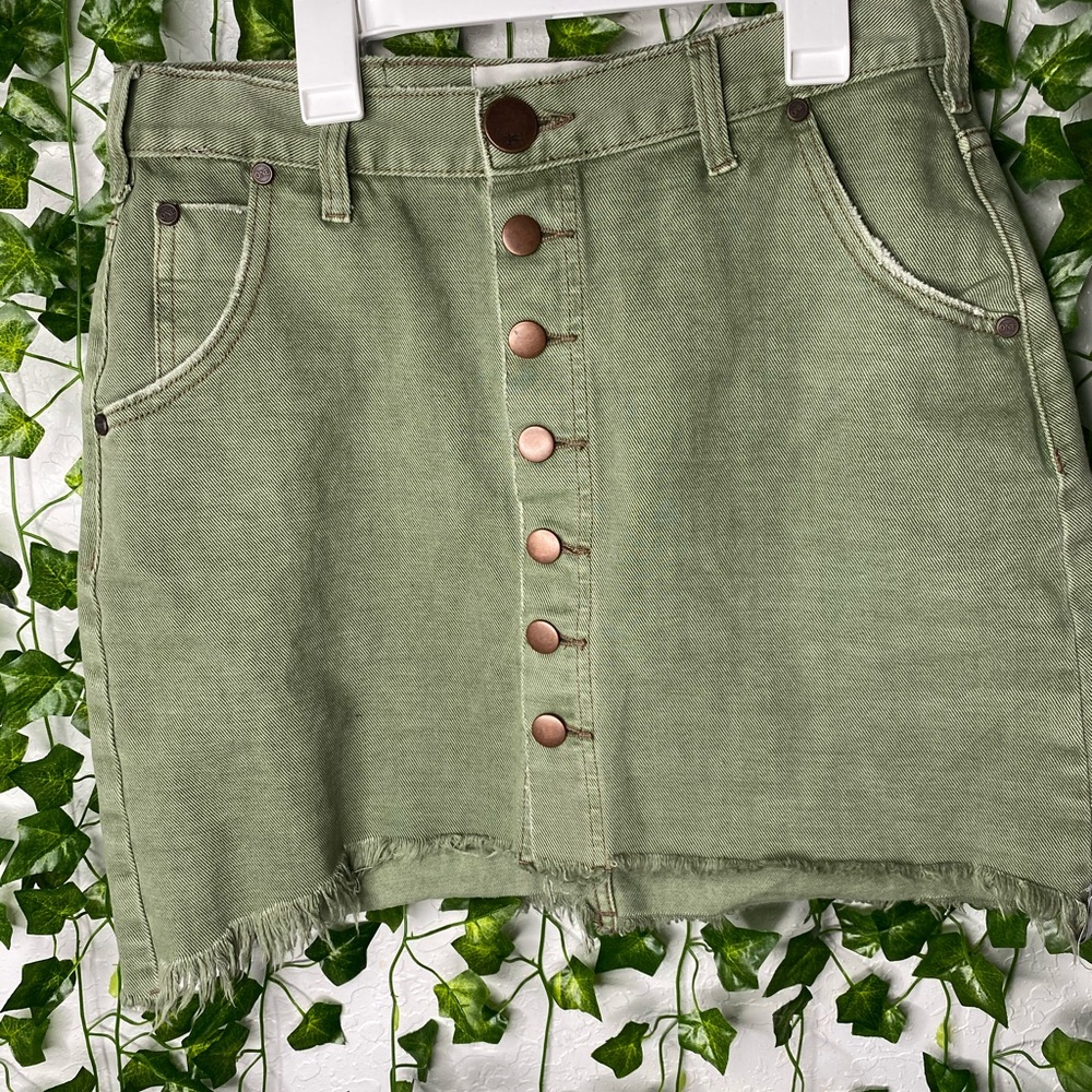 military green jean skirt